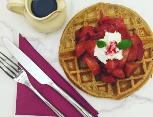 Plum Waffles with Warm Maple-Plum Compote